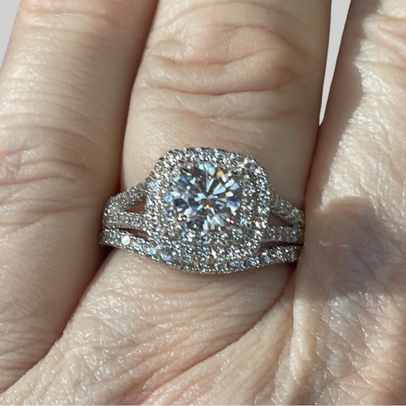 Wedding Set with Sapphire in heavy Pave on this 1ct Engagement Sterling! - Picture 6 of 16